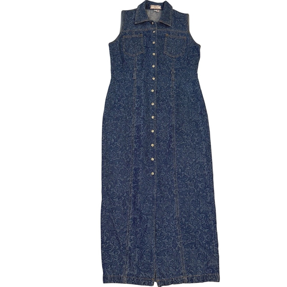 Vintage 90's GUESS Jeans Denim Dress Womens 7 Cottagecore Western Pearl Snap Y2K